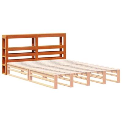 Hoofdbord met schappen 135 cm massief grenenhout wasbruin