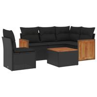 6-delige Loungeset met kussens poly rattan zwart - thumbnail