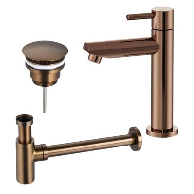 Fortifura Calvi fonteinkraanset met staande fonteinkraan laag, always open plug en design sifon PVD Geborsteld koper PVD (Koper) SW799403 / SW799405 / SW970033