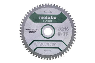 Metabo Cirkelzaagblad "Multi Cut" HW/CT Ø 216 mm, 60T FZ/TZ 5°n - 628066000 Metabo Cirkelzaagblad "Multi Cut" HW/CT Ø 216 mm, 60T FZ/TZ 5°n - 628066000