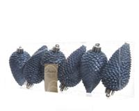 6 Dennenappels plastic glitter hang diameter 4.5x8cm nacht blauw KSD - Ksd - thumbnail
