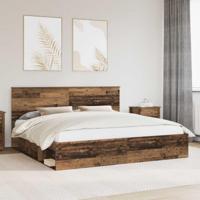 Bedframe met hoofdeinde Oudhout 200 x 200 cm Massief grenenhout - thumbnail