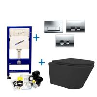 Geberit up100 Toiletset Vesta Tornado Flush Rimless | Met Zitting | Mat Zwart | Delta Drukplaat - thumbnail