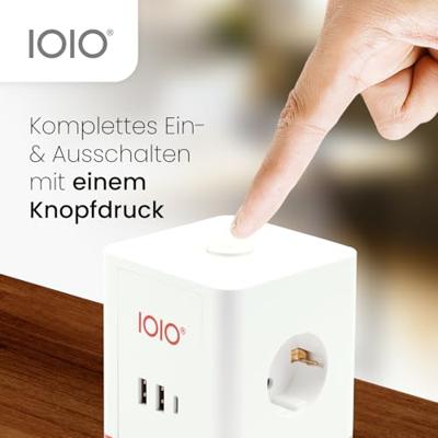 IOIO contactdoos SW1000, 3 stopcontacten en 3 USB-poorten, kubus, wit