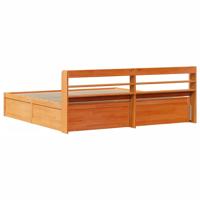 Bedframe met hoofdbord massief grenenhout wasbruin 200x200 cm - thumbnail