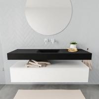 Aqua Splash Badkamermeubel AQS Ibiza 150 cm Mat Wit Solid Surface Wastafel Mat Zwart - Badmeubel Ibiza 150 cm Mat Wit Spoelbak Midden Mat Zwart (0 - thumbnail