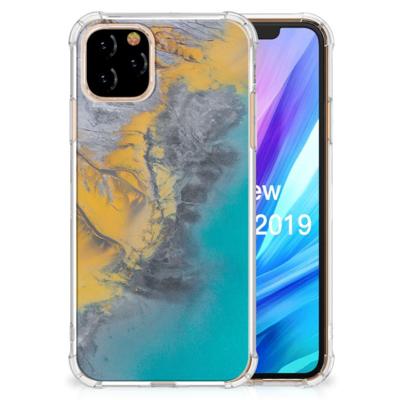 Apple iPhone 11 Pro Anti-Shock Hoesje Marble Blue Gold Apple iPhone 11 Pro Anti-Shock Hoesje Marble Blue Gold