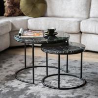 By-Boo Ronde Salontafel 'Romeo' Zwart Marmer, Set van 2 stuks - thumbnail