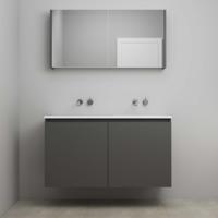 On-Line Badkamermeubelset - 120 cm - Voorgemonteerd - Greeploos 2 Deuren - Acryl Wastafel - Kraangat naar Keuze - Spiegelkast - Mat Antraciet - thumbnail