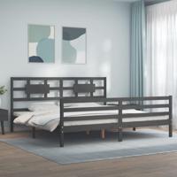 Bedframe met hoofdbord massief hout grijs 200x200 cm - thumbnail