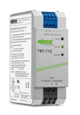 WAGO 787-712 DIN-rail netvoeding 24 V/DC 2.5 A 60 W Aantal uitgangen:1 x Inhoud 1 stuk(s)