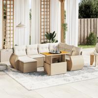 8-delige Loungeset met kussens poly rattan beige - thumbnail
