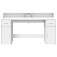 Bureau met LED-verlichting 160x55x91 cm bewerkt hout wit - thumbnail