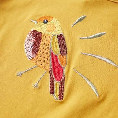 Kindershirt met lange mouwen vogelprint 104 donker okerkleurig - thumbnail