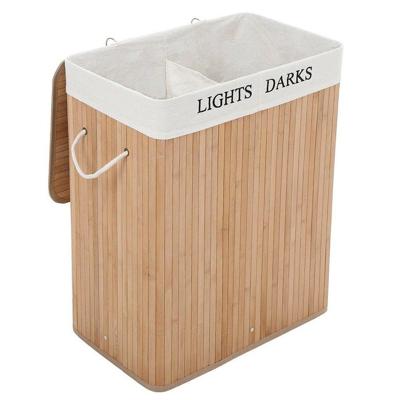 Homestyle Pro rechthoekige bamboe wasmand + tekst 52x32x63 cm naturel/wit