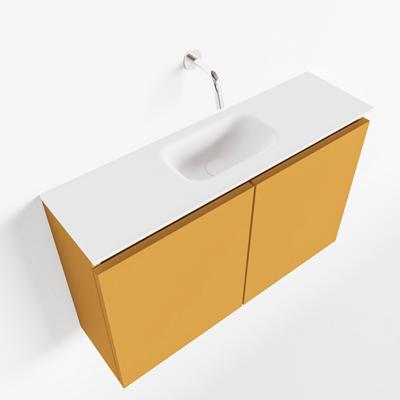 MONDIAZ TURE 80cm toiletmeubel ocher. EDEN wastafel talc midden geen kraangat MONDIAZ TURE 80cm toiletmeubel ocher. EDEN wastafel talc midden geen kraangat