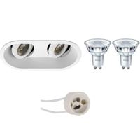 LED Spot Set - Pragmi Zano Pro - GU10 Fitting - Inbouw Ovaal Dubbel - Mat Wit - Kantelbaar - 185x93mm - Philips - CorePro 840 36D - 4W - Natuurlijk Wit 4000K - Dimbaar - thumbnail