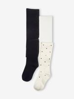 Set met 2 paar maillots in tricot effen/met stippen set ivoor - thumbnail