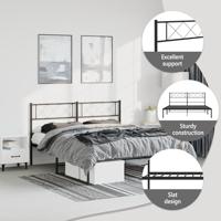 Bedframe met hoofdbord metaal zwart 135x190 cm - thumbnail
