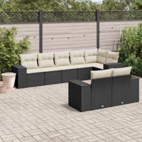 8-delige Loungeset met kussens poly rattan zwart - thumbnail