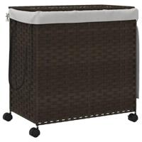 Wasmand op wielen 60x35x60,5 cm rattan donkerbruin - thumbnail