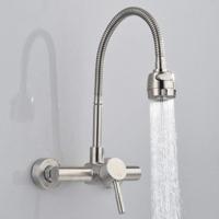 Roestvrijstaal materiaal wandmontage keuken gootsteen mixer kraan vrije rotatie slang water kraan - thumbnail