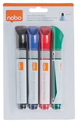 Nobo glasbordstift, geassorteerde kleuren, pak van 4