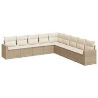9-delige Loungeset met kussens poly rattan beige - thumbnail