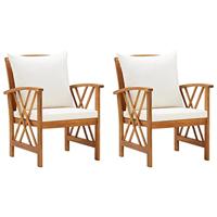 Tuinstoelen 2 st met kussens massief acaciahout - thumbnail