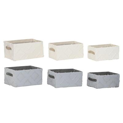 Mandenset Home ESPRIT Grijs Crème 35 x 25 x 18 cm (3 Onderdelen) (2 Stuks)