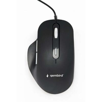 Gembird Muis Kabelgebonden Optisch Zwart 6 Toetsen 1200 dpi, 1800 dpi, 2400 dpi, 3600 dpi Verlicht, Geluidsarme toetsen