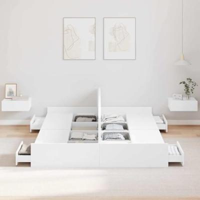 Opbergbedframe met hoofdeinde Wit 140 x 190 cm Bewerkt hout