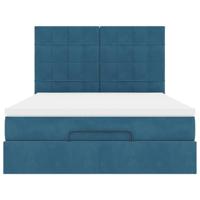 Ottoman bed met matrassen 140x200cm fluweel donkerblauw - thumbnail