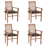 vidaXL Eetkamerstoelen 4 st met taupe kussens massief teakhout - thumbnail