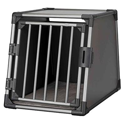 TRIXIE Hondentransportbox, aluminium, M-L: 61 x 65 x 86 cm, grafiet, veiligheidssluiting, klittenband op de bodem, stabiel en geluidsarm, antislip ligmat - 39337
