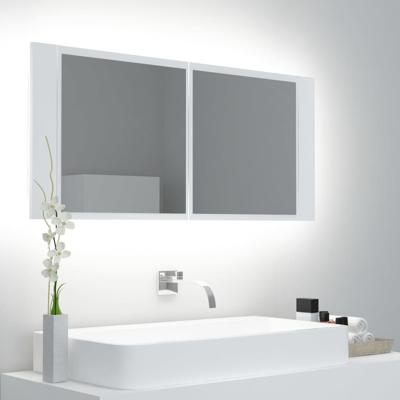 VidaXL Badkamerkast met spiegel en led 100x12x45 cm acryl wit