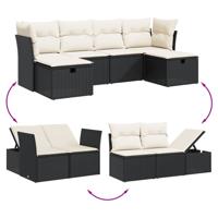 6-delige Loungeset met kussens poly rattan zwart - thumbnail
