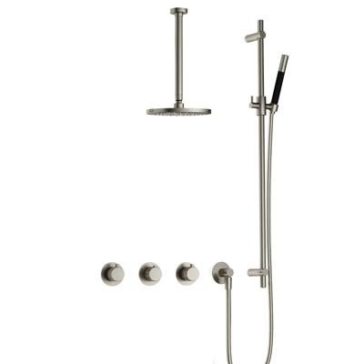 Hotbath Cobber X - CX7067 - Inbouw Regendoucheset - Geborsteld Nikkel - 2 Stopkranen - Thermostatisch - Plafondbuis 30 cm - Hoofddouche 200 mm - Staafhanddouche - Glijstang 900 mm - Waterbesparend