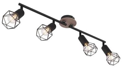Globo PlafondlampXara I 4-lichts zwart met hout - 54802S-4H