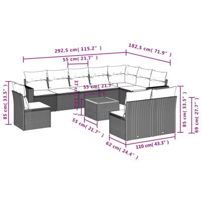 11-delige Tuinset met kussens poly rattan beige - thumbnail