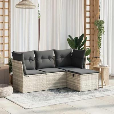4-delige Loungeset met kussens poly rattan lichtgrijs 4-delige Loungeset met kussens poly rattan lichtgrijs