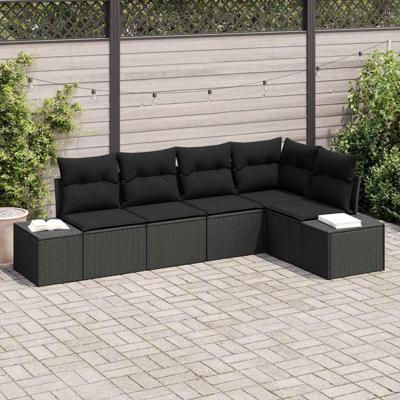 Tuinbankenset met opslag 5 pcs Zwart poly rattan