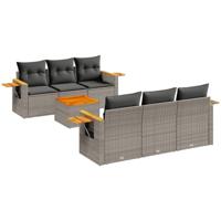 7-delige Loungeset met kussens poly rattan grijs - thumbnail