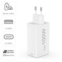 Hama Snellader GaN 2x USB C PD 1x USB A QC 100W Wit - thumbnail