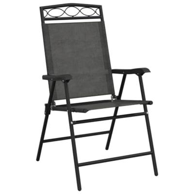 Tuinstoelen 2 st inklapbaar staal en textileen gemleerd grijs - thumbnail