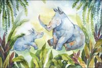 Fotobehang - Neushoorns voor in de Kinderkamer, te koop in 11 maten, incl behanglijm - thumbnail