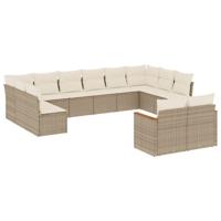 12-delige Loungeset met kussens poly rattan beige - thumbnail