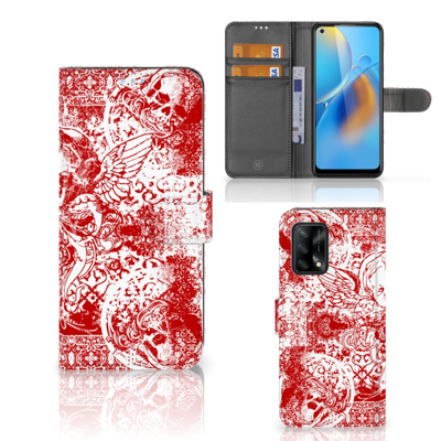 Telefoonhoesje met Naam OPPO A74 4G Angel Skull Rood | Portemonnee hoesje