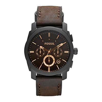 Fossil Heren FS4656 bruin lederen analoog quartz horloge met bruine wijzerplaat