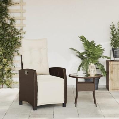 Tuinstoel verstelbaar met voetensteun poly rattan bruin
